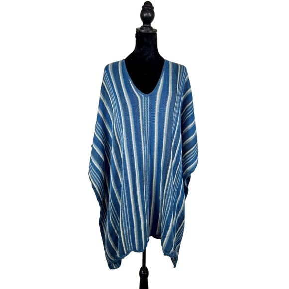 Ralph Lauren LRL Blue Aztec Poncho Sweater Linen Cotton Knit L XL - Picture 1 of 4
